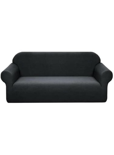 AMERTEER Super Stretch Sofa Slipcover &ndash; Spandex Jacquard Non Slip Soft Couch Sofa Cover, Washable Furniture Protector with Non Skid Foam and Elastic Bottom for Kids - 4 people seat plaid (Black)