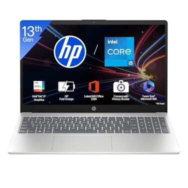 HP Laptop 15, Intel Core I5-1334U-13Th Gen, (16GB DDR4,512GB SSD) Anti-Glare, Micro-Edge, FHD, 15.6''/39.6cm, Win11, M365 Basic(1Yr)* Office, Silver, 1.59kg, Iris Xe, FHD Camera W/Shutter [Upgraded]