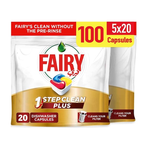 Fairy 1 Step Clean Plus Automatic Dishwasher Tablets Lemon Scent 20 Tablets x5