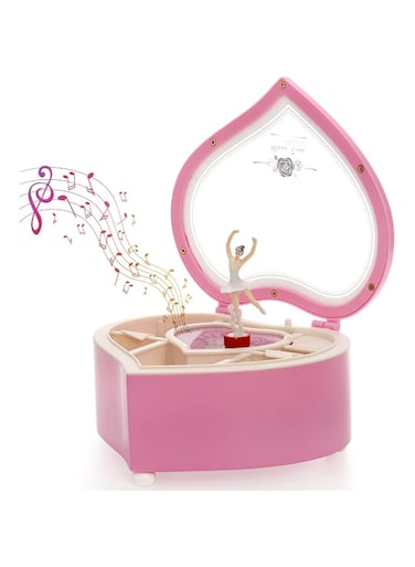 ELECDON Ballerina Music Box, Pink Heart Keepsake Box Rotating Dancing Girl Figurine Gift Box for Jewelry Storage, Trinket, Valentine's Day, Birthday, Wedding (6x5.5x2.8Inch)