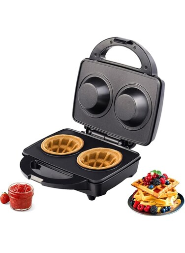 Sonashi SWM-867 Dual Cup Waffle Maker w/Cool Touch Handle, Cord Wrap, Easy to Clean, 3.1cm Deep   Waffle Maker   Home Appliance