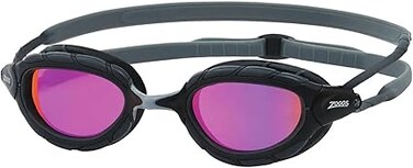 Zoggs Predator Titanium Swim Goggles Grey BlackMirrored Pink, Anti-Fog Titanium Coated UV Lenses, Ultra-Fit Gasket &amp; Split Strap, Ideal for Bright Outdoor Swimming &amp; Racing, 461065-GYBKMPKS