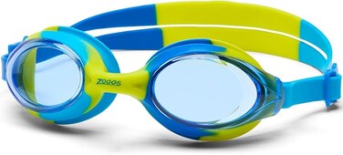 نظارات سباحة زوغز بوندي جونيور، لون أزرق مصفر مع عدسات زرقاء مضادة للضباب، مزودة بحماية من الأشعة فوق البنفسجية وحزام قابل للتعديل، نظارات سباحة مريحة للأطفال مقاومة للتسرب