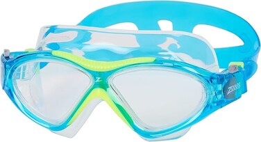 Zoggs Super Seal Junior Swim Mask Aqua Lime Clear &ndash; Anti-Fog Clear Lens With UV Protection &amp; Adjustable Strap, Leak-Resistant Wide Vision Kids Swimming Mask for Pool &amp; Outdoor Use