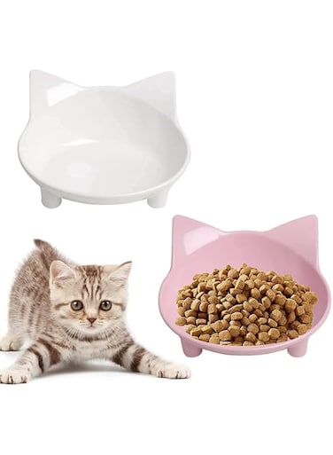 2pcs Cat Bowl Cat Food Bowls Non Slip dog Dish Pet Food Bowls Shallow Cat Water Bowl Cat Feeding Wide Bowls to Stress Relief of Fatigue Pet Bowl of Dogs Cats Rabbits Puppy(Safe Food-grade Material)
