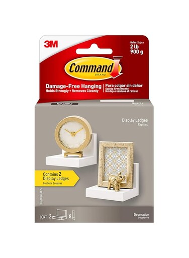 Command Display Ledges, Holds up to 2 lb, Quartz, 2 Ledges with 8 Medium Command Strips, Damage Free Hanging Floating Shelf with Adhesive Strips, Personalize Living Room, Bedroom, Kids Room or Office