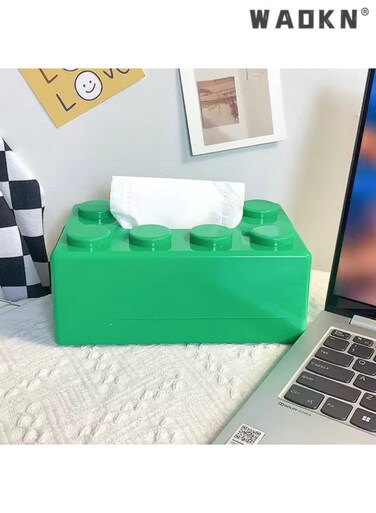 Building Blocks Tissue Box, Creative Punch Free Wall Mount Tissue Box, Paper Towel Holder Waterproof Handkerchief Box for Bathroom&iuml;&frac14;&circ;Green&iuml;&frac14;&permil;