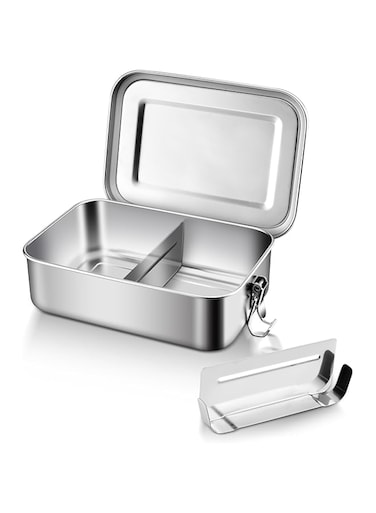 Stainless Steel Bento Box &ndash; 850ml Leak-Proof Lunch Container With Lids, 28oz With 2 Removable Dividers, Reusable Meal Storage For Camping, Picnic, Travel &amp; Work
