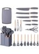 19-Piece Silicone Kitchen Utensil Set with Wooden Handles &acirc;&euro;&ldquo; Heat-Resistant Nonstick Cooking Tools in Elegant Grey &acirc;&euro;&ldquo; Includes Stainless Steel Knives, Chopping Board, Turner, Spatula, Whisk, Tongs, Spoon, Measuring Cups &amp; More &acirc;&euro;&ldquo; Premium Cooking Set for Modern Homes