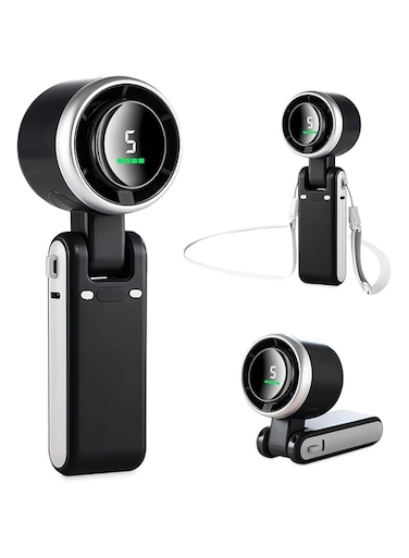 MERTTURM 3 IN 1 Mini Handheld Turbo Fan(12H Standby), Desk/Neck Portable Fan with 5 Super Powerful Wind Speed&amp;Brushless Motor, Rechargeable Personal Lash Pocket Fan for Travel Makeup Outdoor-Dark Grey