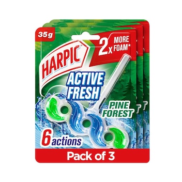 Harpic Active Fresh Toilet Rim Block, Pine Forest Scent, 35g Pack of 3