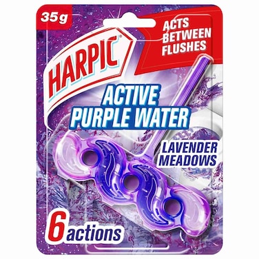 Harpic Active Purple Water Toilet Rim Block, Lavender Meadows Scent, 35g Pack of 3