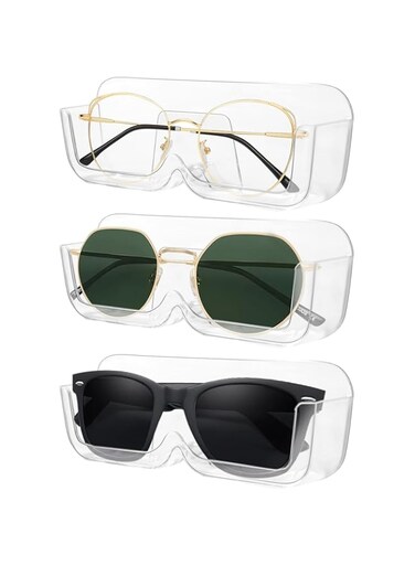 NALACAL Sunglasses Organizer, Wall Mounted Glasses Storage, Plastic Eyeglasses Stand, Eyewear Display, Case Glasses Organizer Easy Wall Mounted for Home Office Dorm Decor (3Pcs Clear Glasses Holder)