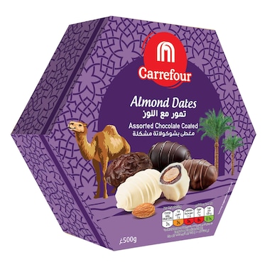 Carrefour Assorted Almond Chocolate Coated Dates, 500g