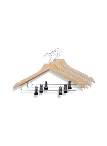 Home Natura 3-piece Wooden Trouser and Suit Hanger Set 44.5x23.5x1.2cm - Natural