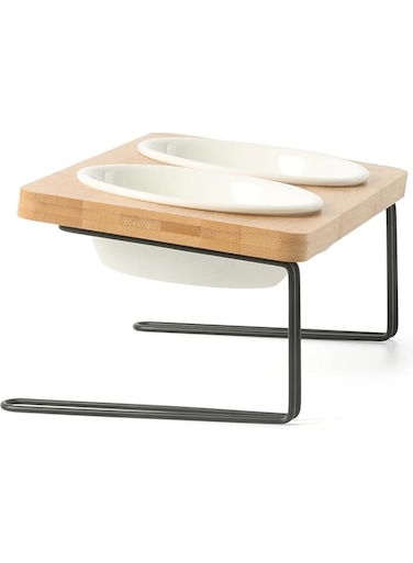 TOMVAES Elevated Double Cat Bowl, 15&deg;Tilted Raised Cat Food Water Bowl with PC Double Bowl and Anti Slip Iron Stand, Pet Bowl for Kittiens Small Dogs