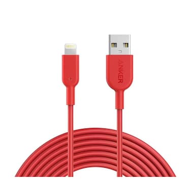 Anker PowerLine II USB A to Lightning Cable, 3ft/0.9m Charge &amp; Sync Cable, TPE Finish, Long Lasting &amp; Flexible, Red