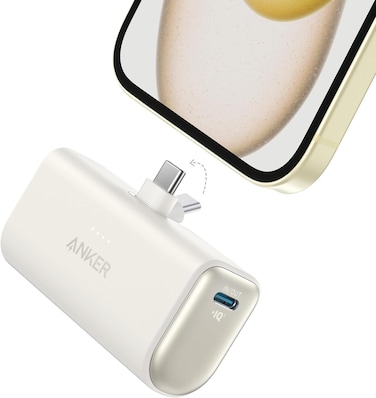 Anker Nano Power Bank, Mini Portable Charger with Built-In Foldable USB-C Connector, 5,000mAh Battery Pack 22.5W, For iPhone 16/15 Series, Samsung, Huawei, iPad, AirPods, Xiaomi, Vivo, Oppo and More