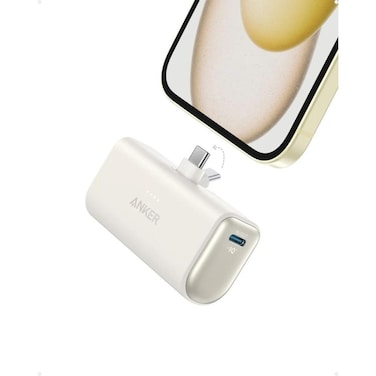 Anker Nano Power Bank with Built-in Foldable USB-C Connector, 5,000mAh Portable Charger 22.5W, for iPhone, Samsung Series, Huawei, iPad, AirPods, &amp; More , White