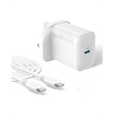Anker USB C Plug 20W Ultra Fast Wall Charger For iPhone, iPad, iPod And More (5 ft USB-C to USB-C Cable Included) White