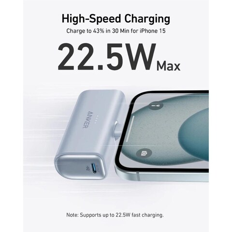 Anker Nano Power Bank with Built-in Foldable USB-C Connector, 5,000mAh Portable Charger 22.5W, for iPhone, Samsung Series, Huawei, iPad, AirPods, &amp; More , Blue
