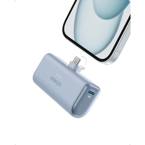 Anker Nano Power Bank with Built-in Foldable USB-C Connector, 5,000mAh Portable Charger 22.5W, for iPhone, Samsung Series, Huawei, iPad, AirPods, &amp; More , Blue