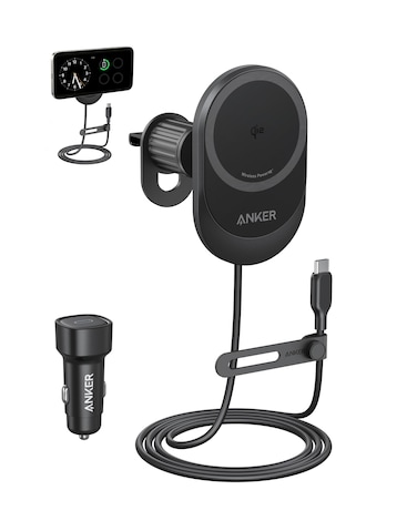Anker MagSafe Wireless Car Charger Compatible, MagGo Fast 15W Car Charger, 360° Adjustable Angle and Strg Magnets, Car Phone Holder Mount, for iPhone 15/14 Series (Cable and Adapter Included), Black