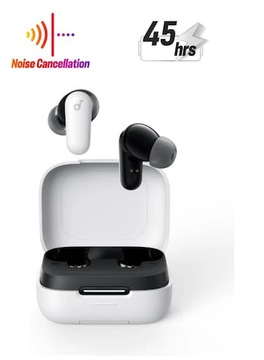 R50i NC by Anker Noise Cancelling Earbuds, Strong and Smart Noise Cancelling, Powerful Bass, 45H Playtime, 2-in-1 Case and Phone Stand, IP54, Wireless Earbuds, Bluetooth 5.4, App Control White