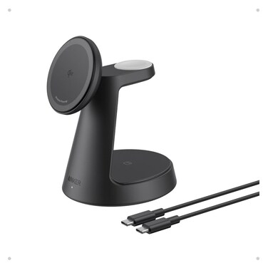 Anker MagGo Magnetic Wireless Charger (Dock Stand), 3-in-1 Qi2 Certified 15W MagSafe Compatible Wireless Charger, For iPhone 17/16 Series, Apple Watch, AirPods Pro