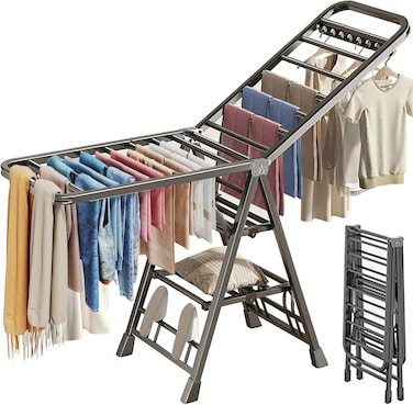 Foldable Clothes Drying Rack, 3 Tier Laundry Dry Rack Height Adjustable Clothes Hanger Stand Drying Racks, Carbon Steel Laundry Drying Rack Stand for Sheets Towels &amp; Clothing, Indoor Outdoor Use