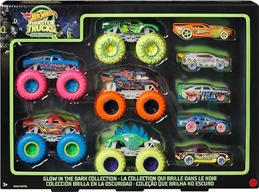 Hot Wheels Monster Trucks Glow-In-The-Dark Cars &amp; Trucks Multipack (1:64, Pack Of 10)