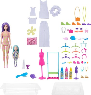 Barbie Doll Color Reveal Gift Set, Tie-Dye Fashion Maker with 2 Barbie Dolls