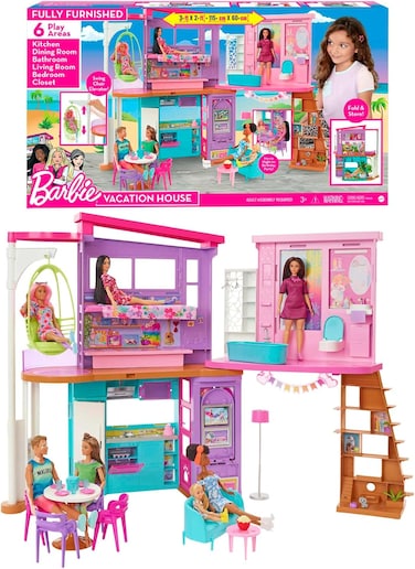 Barbie Vacation House Playset With 30+ Pcs, Toy For 3 Year Olds &amp; Up