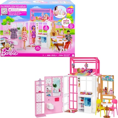Barbie Dollhouse With 2 Levels &amp; 4 Play Areas, Fully Furnished, Gift For 3 To 7 Year Olds