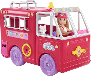 Barbie Chelsea Fire Truck Playset, Chelsea Doll (6 Inch), Fold Out Firetruck, 15+ Storytelling Accessories,Stickers 3 &amp; Up
