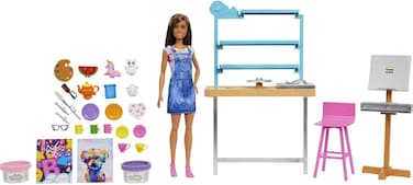 Barbie Relax and Create Art Studio, Barbie Doll (11.5 Inches), 25+ Creation Accessories For Pottery Making &amp; Painting, Kids 3 To 7 Years Old