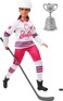 Barbie Winter Sports Hockey Player Brunette Doll, Curvy Shape (12 In) with Jersey, Helmet, Hockey Stick, Puck &amp; Trophy, 3 &amp; Up