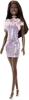 Mattel Barbie Doll, Kids Toys, Dark Brown Hair, Pink Metallic Dress, Trendy Clothes and Accessories, Gifts For Kids
