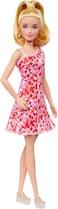 Barbie Fashionistas Doll #205 with Blonde Ponytail, Pink &amp; Red Floral Dress, Platform Sandals &amp; Hoop Earrings