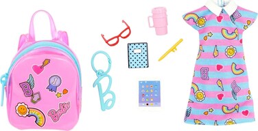 Barbie Clothes Set, School-Themed With Dress, 5 Acessories &amp; Zippered Doll-Sized Backpack With Clip-On Ring