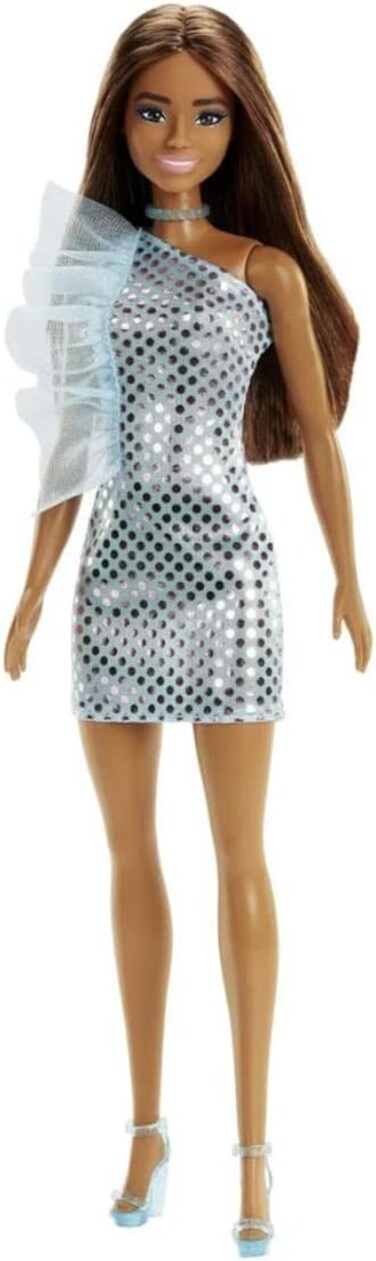 Barbie Doll, Kids Toys, Brunette In Teal Metallic Dress, Trendy Clothes and Accessories, Gifts For Kids​