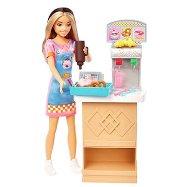 Barbie Toys, Skipper Doll and Snack Bar Playset with Color-Change Feature and Accessories, First Jobs