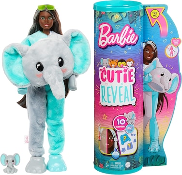 Barbie Cutie Reveal Chelsea Doll and Accessories, Jungle Series, Elephant-Themed Small Doll Set