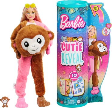 Barbie Cutie Reveal Chelsea Doll and Accessories, Jungle Series, Monkey-Themed Small Doll Set