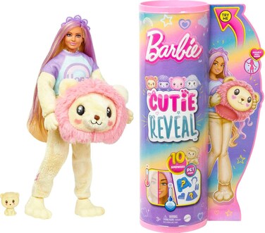 Barbie Cutie Reveal Doll &amp; Accessories, Cozy Cute Tees Lion, &ldquo;Hope&rdquo; Tee, Purple-Streaked Blonde Hair, Brown Eyes