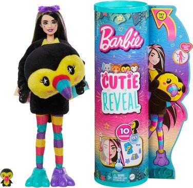 Barbie Cutie Reveal Chelsea Doll and Accessories, Jungle Series, Toucan-Themed Small Doll Set