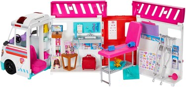 Barbie Toys, Transforming Ambulance and Clinic Playset, 20+ Accessories, Care Clinic