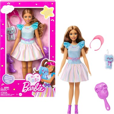 Barbie ​ Doll For Preschoolers, Brunette, My First Teresa Doll, Kids Toys and Gifts, Plush Bunny, Accessories, Soft Poseable Body, Hll21