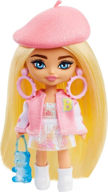 Barbie Extra Mini Minis Doll with Blond Hair, Accessories and Doll Stand, 3.25-Inch Collectible