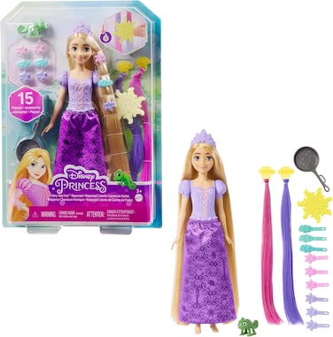 Mattel Disney Princess Toys, Doll Color Change Extensions and Hair Styling Pieces, Inspired By The Disney Movie​​, Hlw18 Rapunzel with Hair Accessories